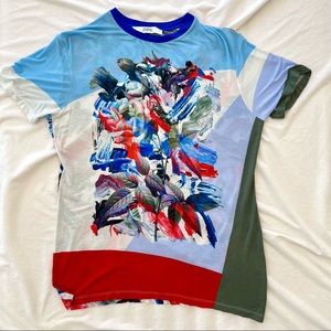 Prabal Gurung Blue Red Black Graphic Pattern T-Shirt — L